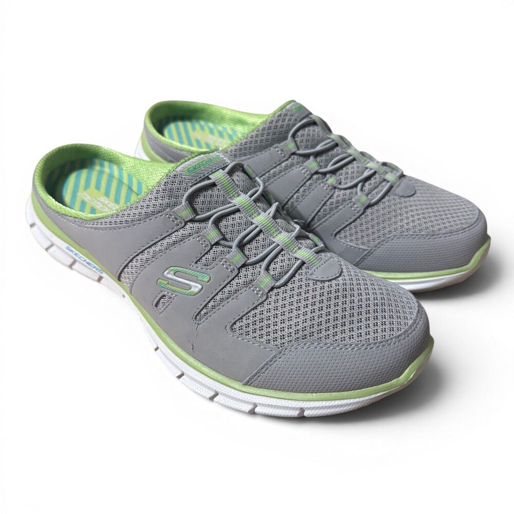 Skechers EZ Flex Mule Sneakers Women's 9 Gray Green Memory Foam Slip On Shoes